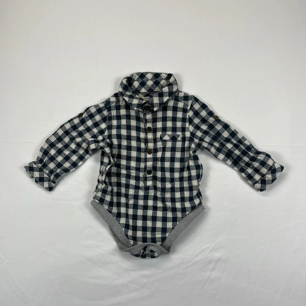 Me & Henry‎ One Piece Baby Toddler 9-12M Blue Plaid Preppy Long Sleeve Dressy